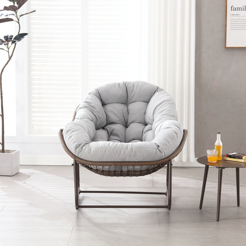 1 chaise berçante en osier avec structure en métal, Oléfine gris clair