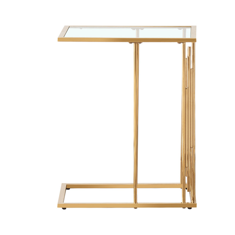 Aalaysia C Shape Sofa Table for Living Room Furniture, 61cm Metal Bed Side Table, End Table, Gold