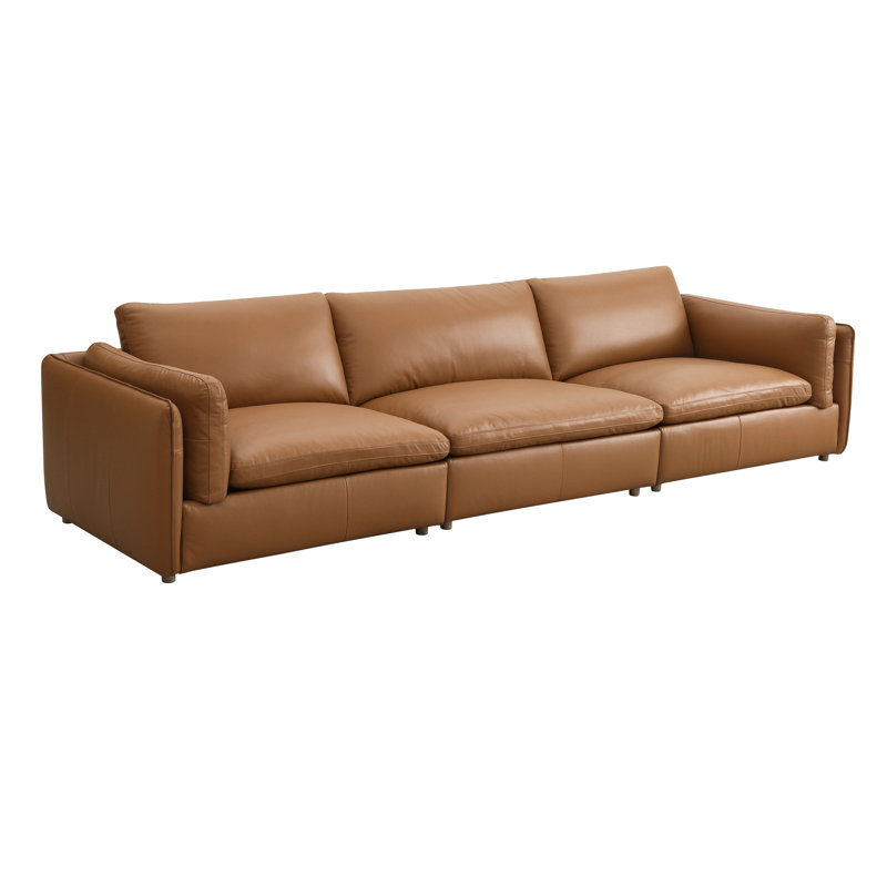 Canapé modulaire en cuir fleur Denault avec accoudoirs rembourrés