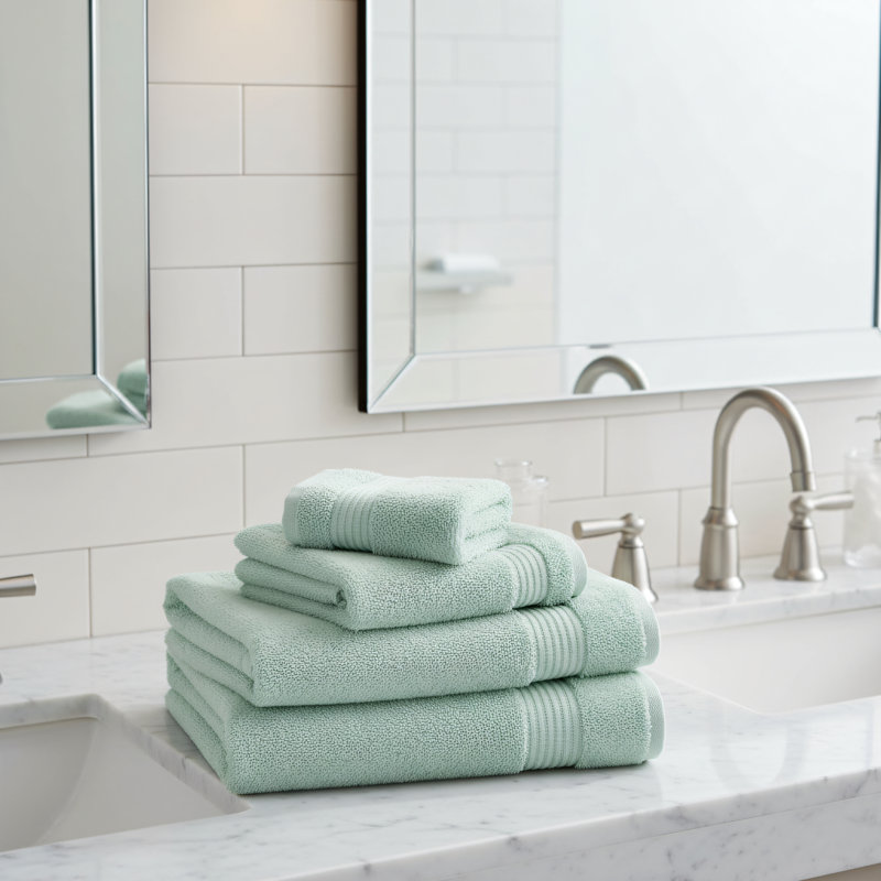 Mint Green Six-piece Turkish Bath Towel Set, 100% Pure Cotton, Includes 2 Bath Towels + 2 Hand Towels + 2 Face Towels. Soft And Skin-friendly, Highly Absorbent, Practical And Beautiful.