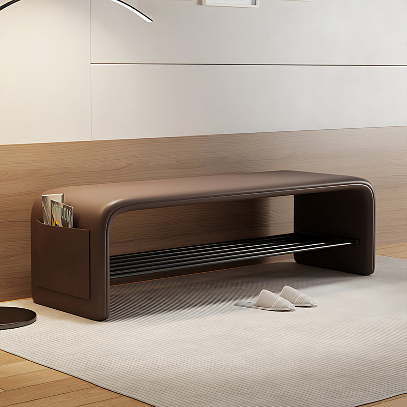 Scandinavian Style Solid Wooden Upholstered Shoe Storage Bench, Brown