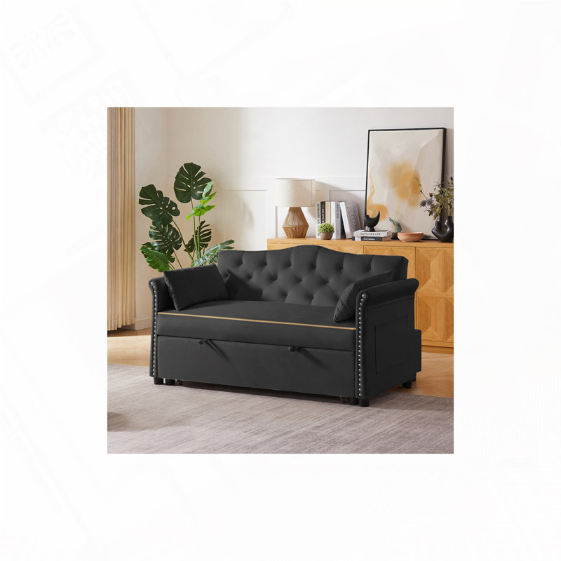 Canapé-lit convertible en velours, Beige