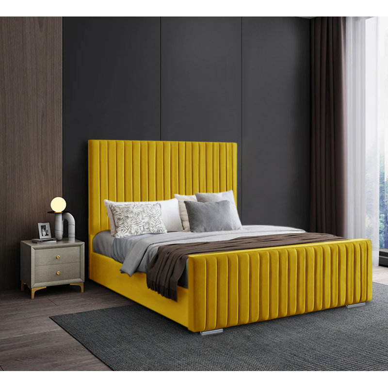 Angelamaria Upholstered Bed, Mustard, Double (4'6)