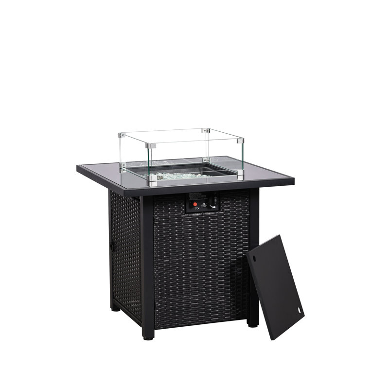 Wicker 28" Square Firepit Table