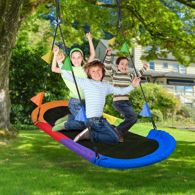 Balançoire En Corde Avec Disque Et Plateforme – Réglable, Résistante 54 Kg – Vert – Dès 3 Ans