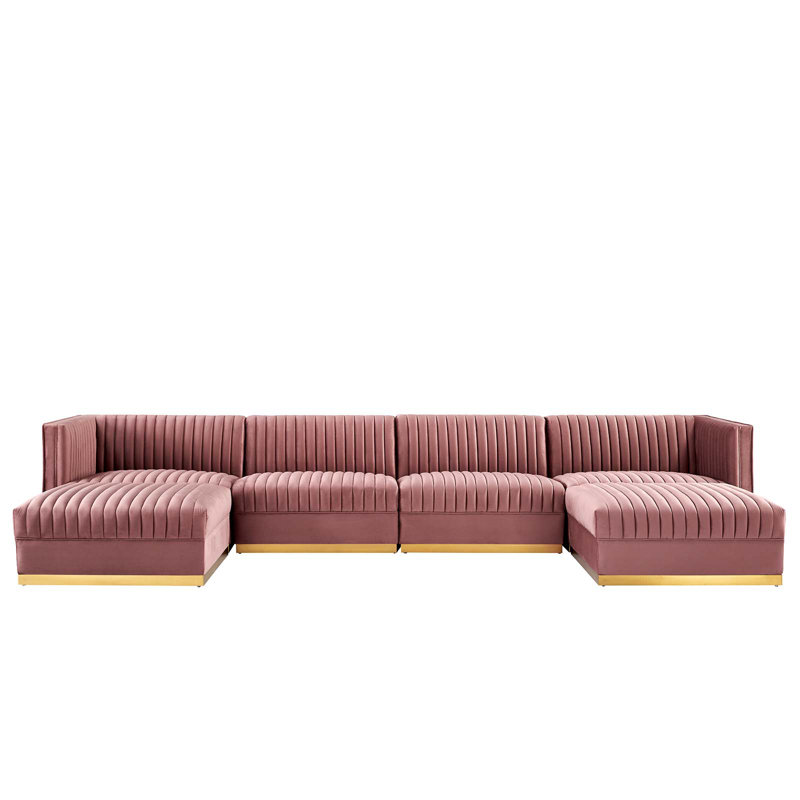 Canapé modulaire modulaire en velours 6 pièces Modway Sanguine, Velours vieux rose
