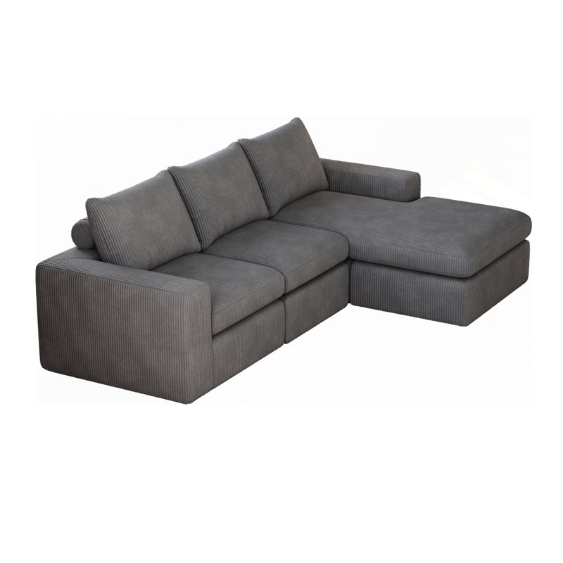 Canapé modulaire rembourré en L sans os, Gris