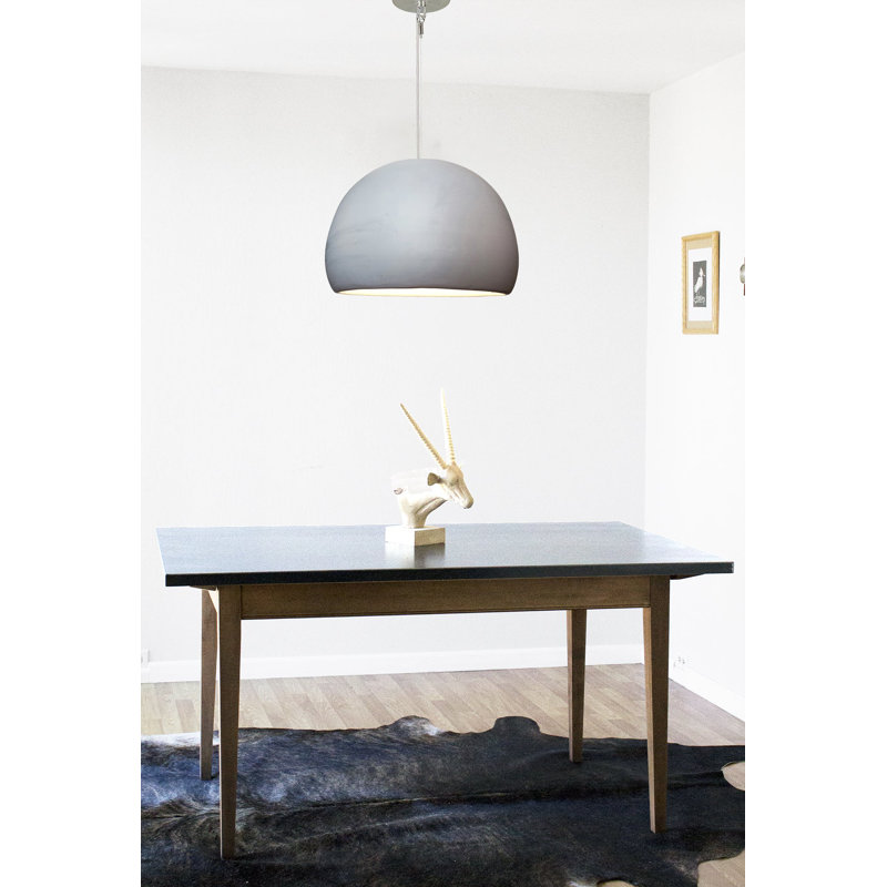 Luminaire simple en dôme de porcelaine 16 po, Noir, Incandescent, Gris mat
