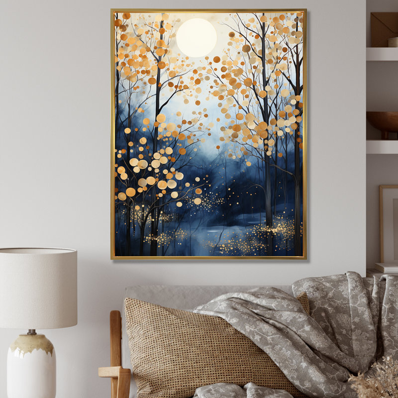 Gold And Blue Maple Tree Winter Forest III - Tree Maple Wall Art, Gold Floater Framed, 20" H x 12" W x 1" D