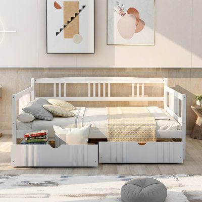 Seelyville Daybed with Storage Drawers, Day Bed Sofa Bed with Wooden Slats Suppor for Bedroom by Lark Manor