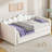 Twin XL Upholstered Daybed with Pop-Up Trundle & LED Light, Trundle Flat or Raised, White-1300236598