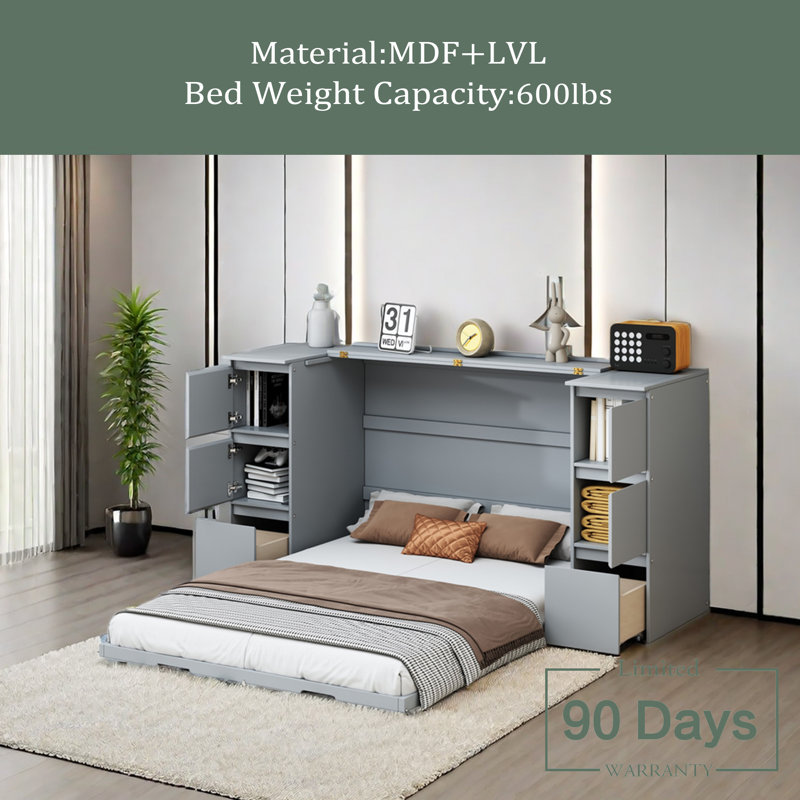 Lit escamotable Temecula, Double, Gris