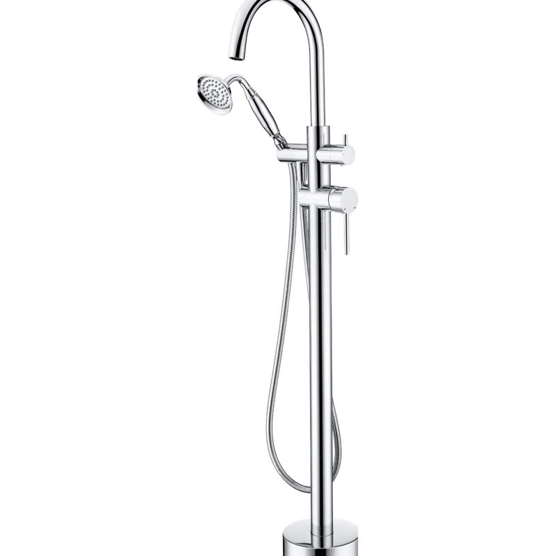 Freestanding Tub Filler With Handheld Shower, Floor Mount, 2.5 Gpm Hand Shower Flow Rate For Efficient Use Mounted In , Solid Brass, A Relaxing Bathing Time
