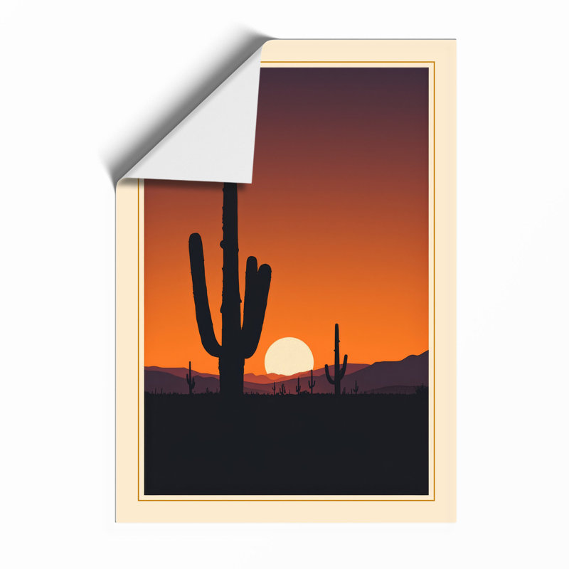 Desert Sunset Silhouette Landscape - Framed Print, A2 - 59.4 x 42.0 cm, Unframed