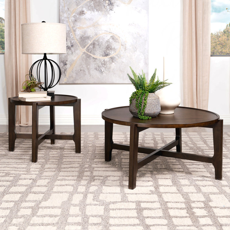 Table basse ronde en bois massif brun foncé