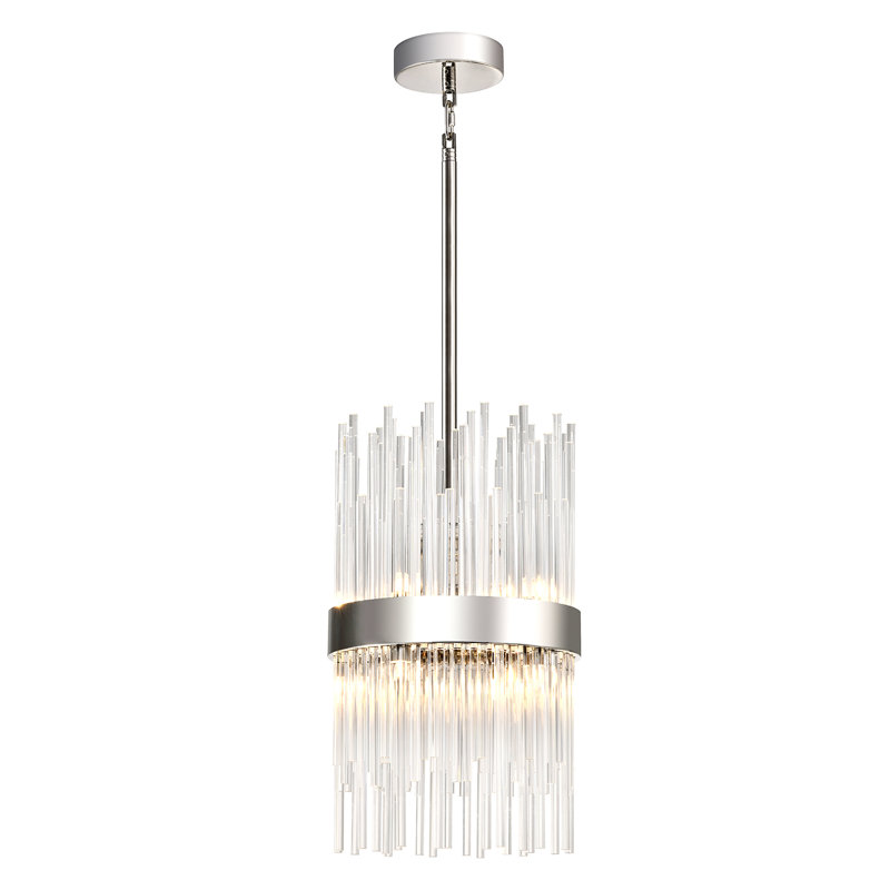 Luminaire suspendu cylindrique unique à 8 lumières, Chrome, Transparent / chrome