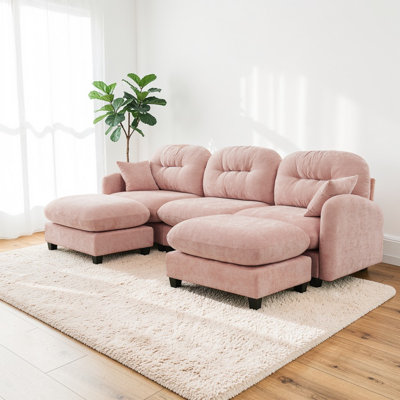 Four Seat L-Shaped Couch With Ottoman,Soft Chenille Fabric,Quilted Pleated Design High-Density Foam,Fits Bedrooms Living Rooms Reading Nooks