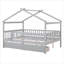 Lit plateforme classique en bois massif gris avec tiroirs de rangement pour chambre d'enfant-129380526-129380524