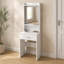 White Dressing Table with Mirror Drawer and Padded Stool Vanity Set-1067841527
