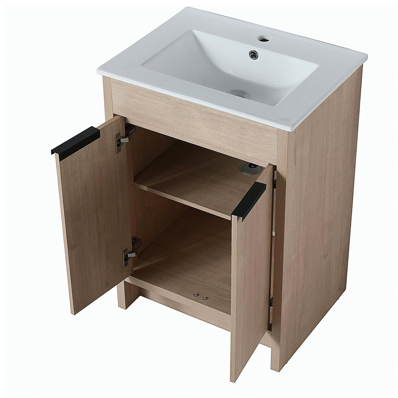 Meuble-lavabo autoportant de 24 po avec deux portes d'armoire à fermeture en douceur, meuble-lavabo seulement sans comptoir