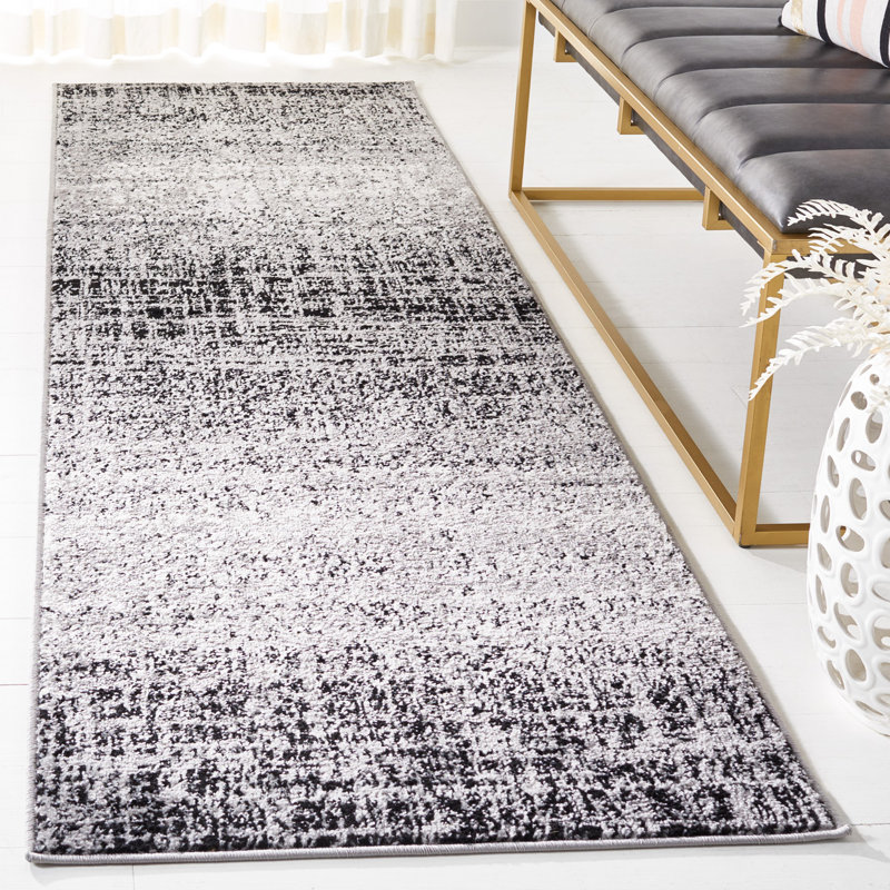 Tapis abstrait argenté / noir Riebe, Tapis de couloir 2 pi 6 po x 20 pi