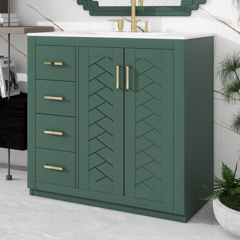 Meuble-lavabo 36 po avec lavabo en céramique, Vert