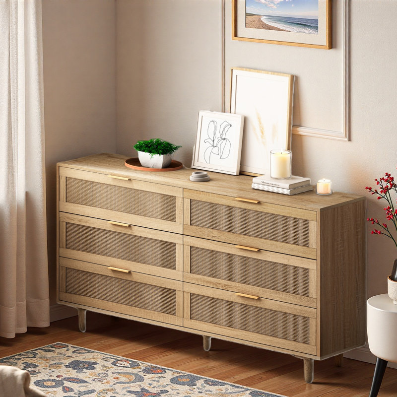 Armoire de rangement en rotin 6 tiroirs