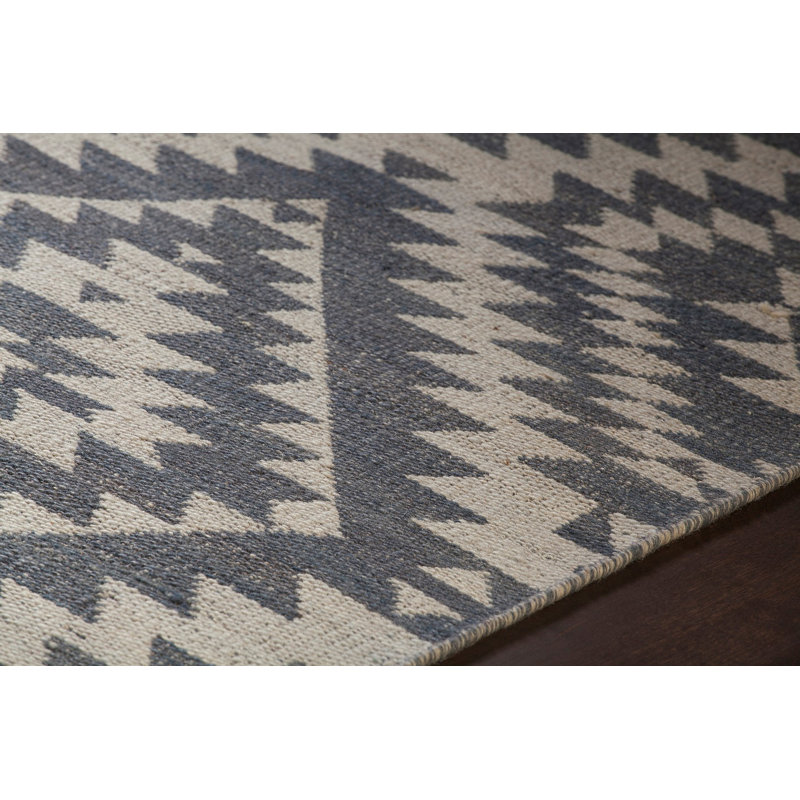 Tapis noir / beige Stillmore tissé à la main, Rectangle 5 pi x 7 pi 6 po