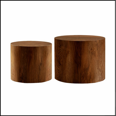 Ensemble de 2 tables basses gigognes, design rond moderne avec pieds antidérapants pour une utilisation polyvalente dans le salon, la chambre à coucher et le bureau.