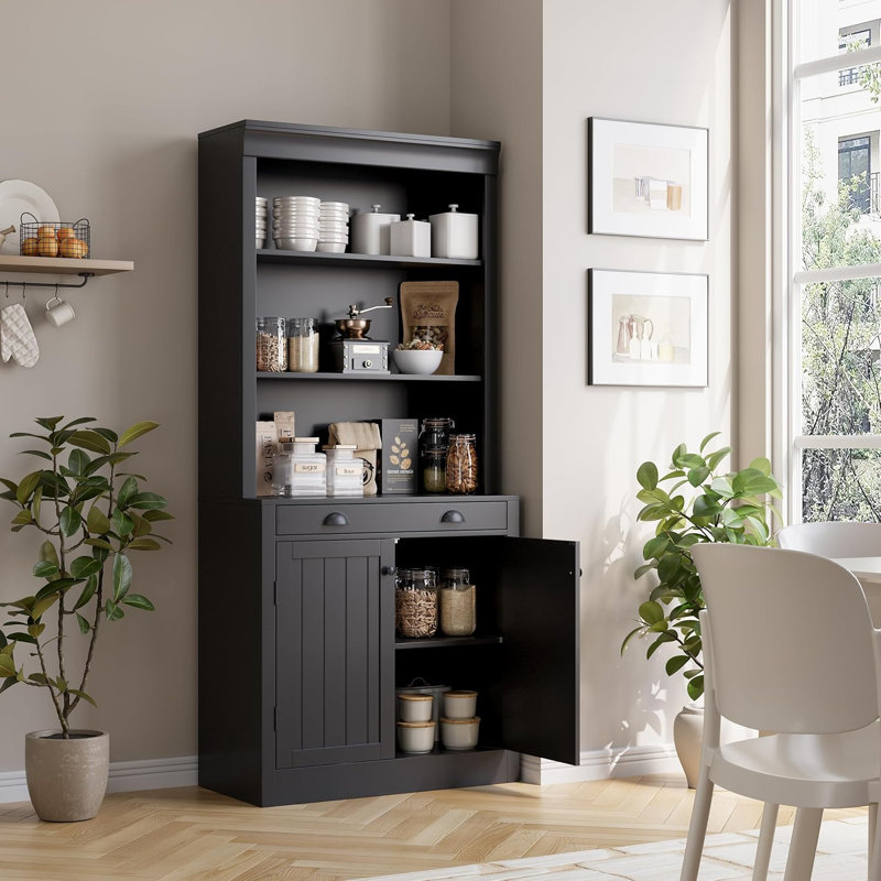 Bibliothèque de 70 po de hauteur à 5 niveaux avec portes et tiroir, armoire de rangement moderne avec tablettes réglables pour le salon, le bureau ou le bureau personnel, blanc