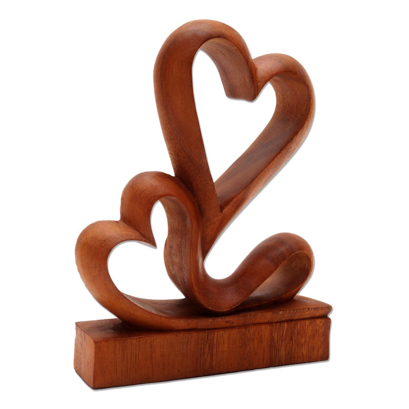 Handmade Suar Wood Romantic Heart Sculpture