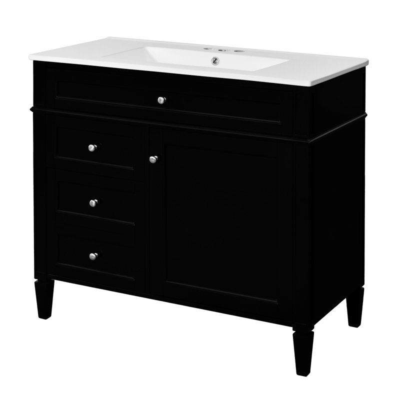36'' Bathroom Vanity With Top Sink, Argent argent, Noir, noir, noir, noir