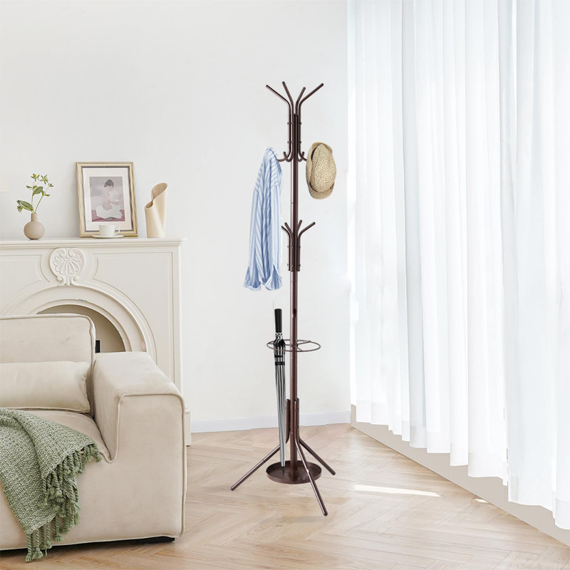Metal Coat Rack With Umbrella Holder, Brown