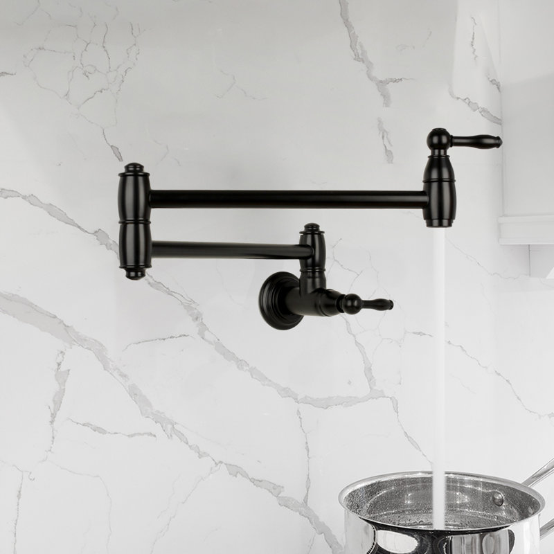 Wall Mount Brass Pot Filler with 2 Handles, Matte Black