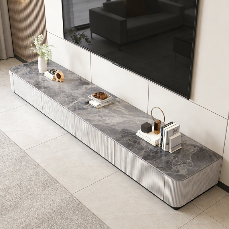 Meuble télé Rock Slab, H 13,38 po x L 86,61 po x l 11,81 po, Blanc / Gris