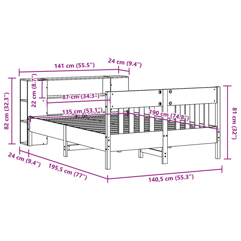 Monango Solid Wood Bed, 135 x 190 cm, White