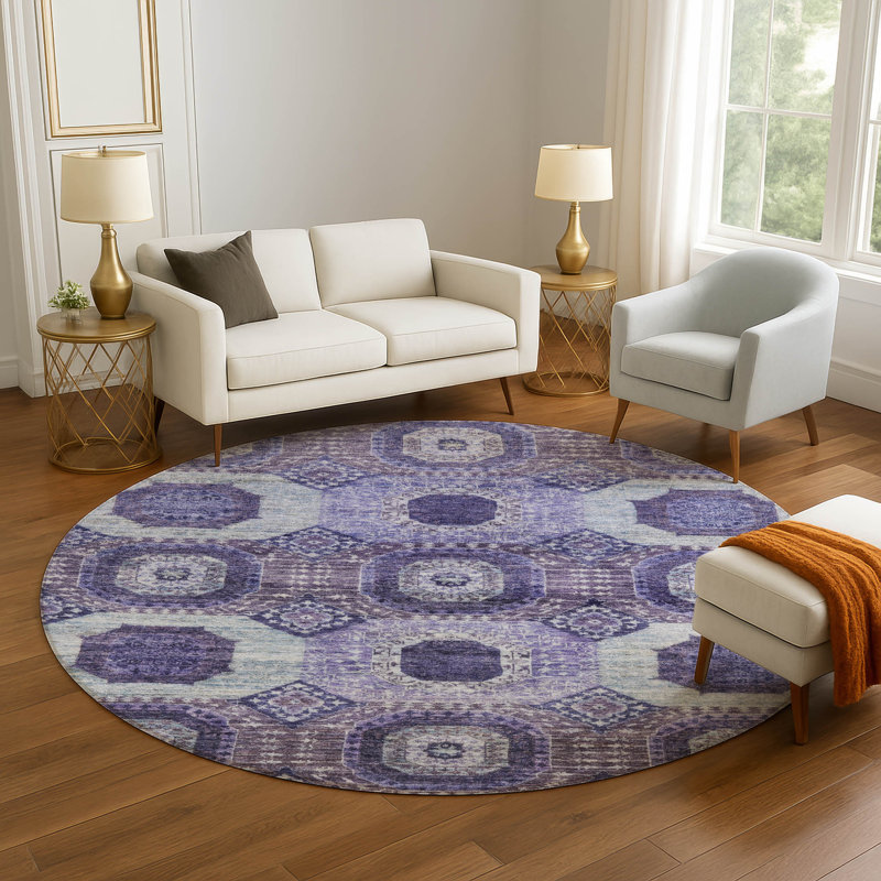 Premium Machine Washable Alaina AMF1926 Panels Rug, Round 8'
