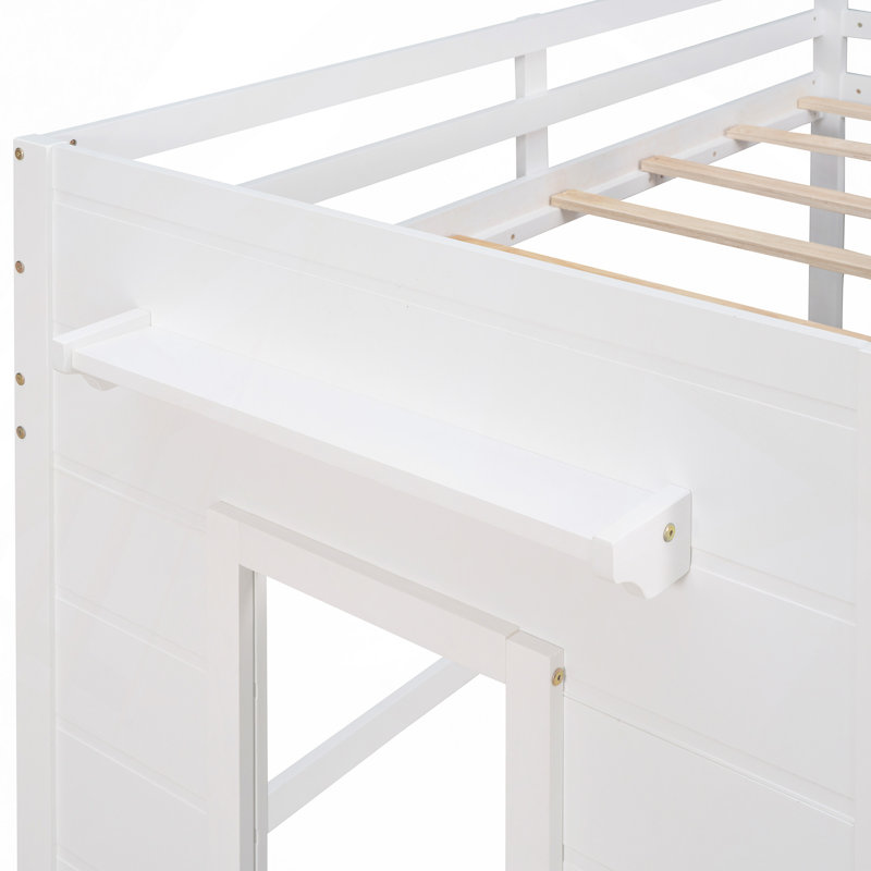 Lit mezzanine simple avec armoire et tablette, Blanc