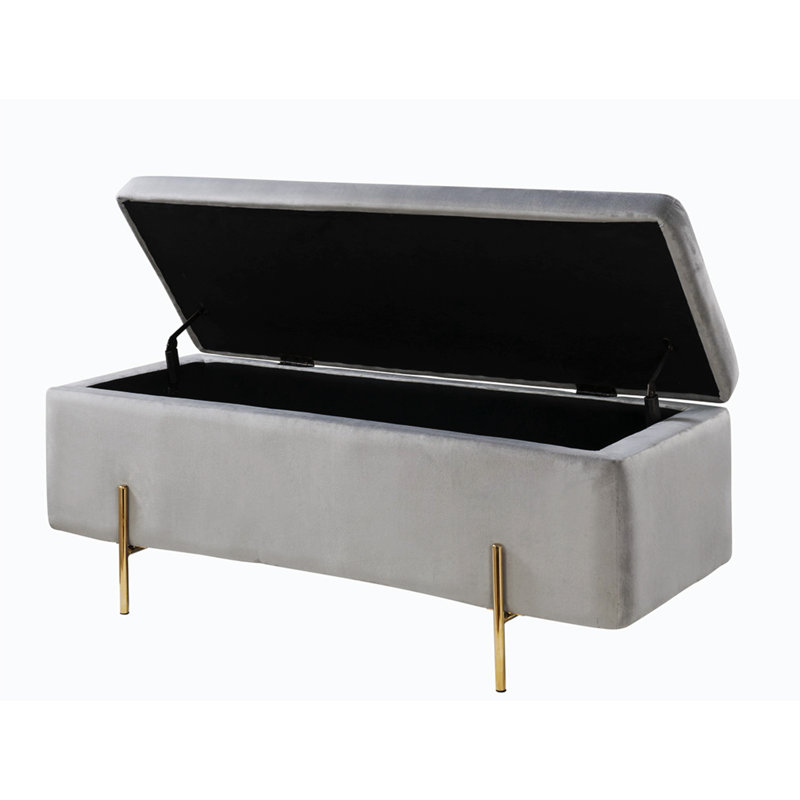 Mithra Velvet Upholstered Bench with Flip Top, Gray