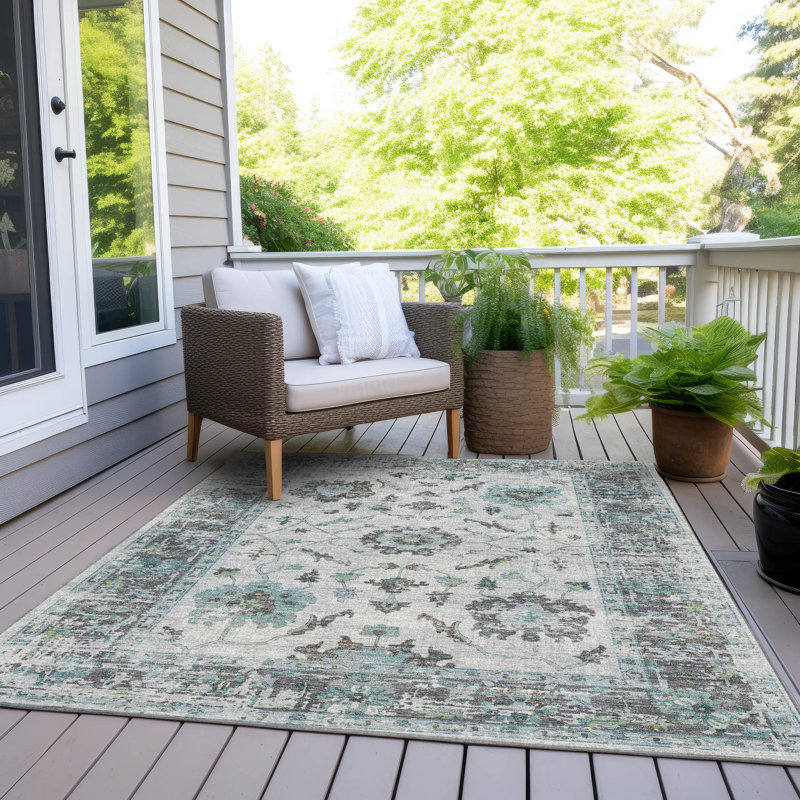 Machine Washable Indoor/Outdoor Xhevrie Teal Rug, Rectangle 2'6" x 3'10"