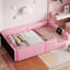 Lit simple rembourré rose avec garde-corps et charge - confortable pour la lecture dans le lit, garde-corps doux de taille plateforme, assemblage facile