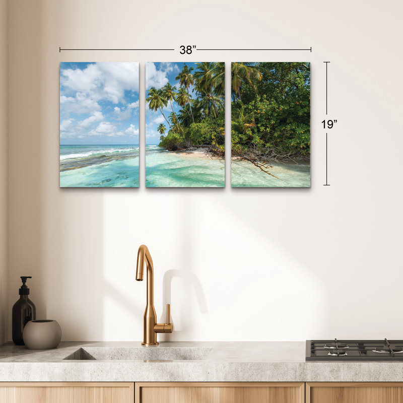 Ensemble de 3 panneaux - Stefan Hefele «Turquoise Bay», art mural sur toile pour le salon, la chambre à coucher ou le bureau 