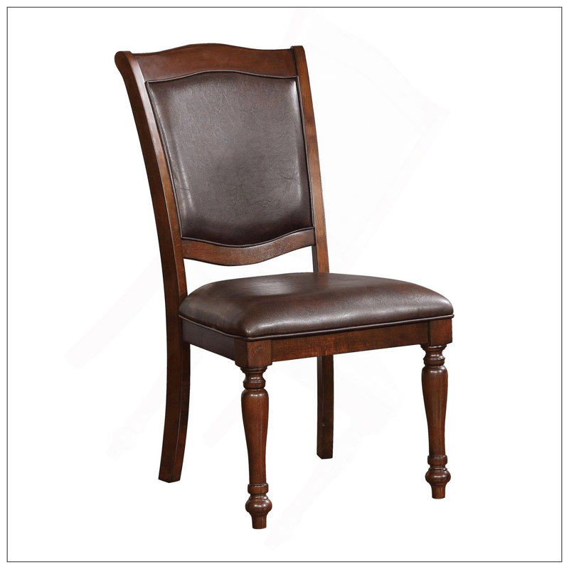 Luxurious Traditional Dining Chairs Brown Cherry Solid Wood Espresso Leatherette Seat Set Of 2Pc Side Chairs Turned Legs Kitchen Dining Room