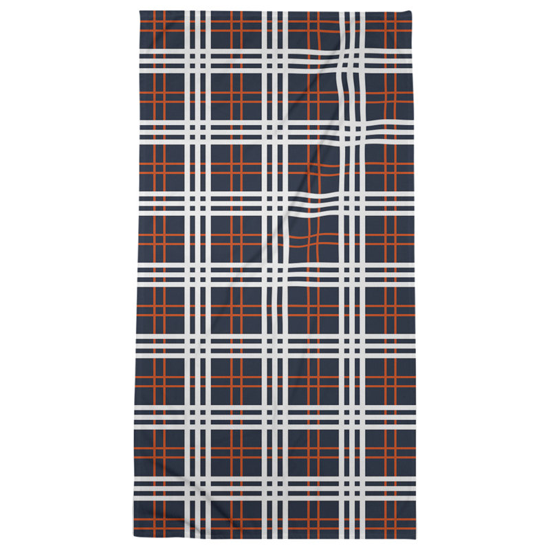 Serviette de bain Chicago football Luxury, Bleu marine foncé / orange / blanc, Mélange polyester-coton