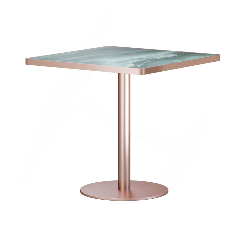 Table de salle à manger carrée moderne 31,5 po Tulip, Green/Rose Gold