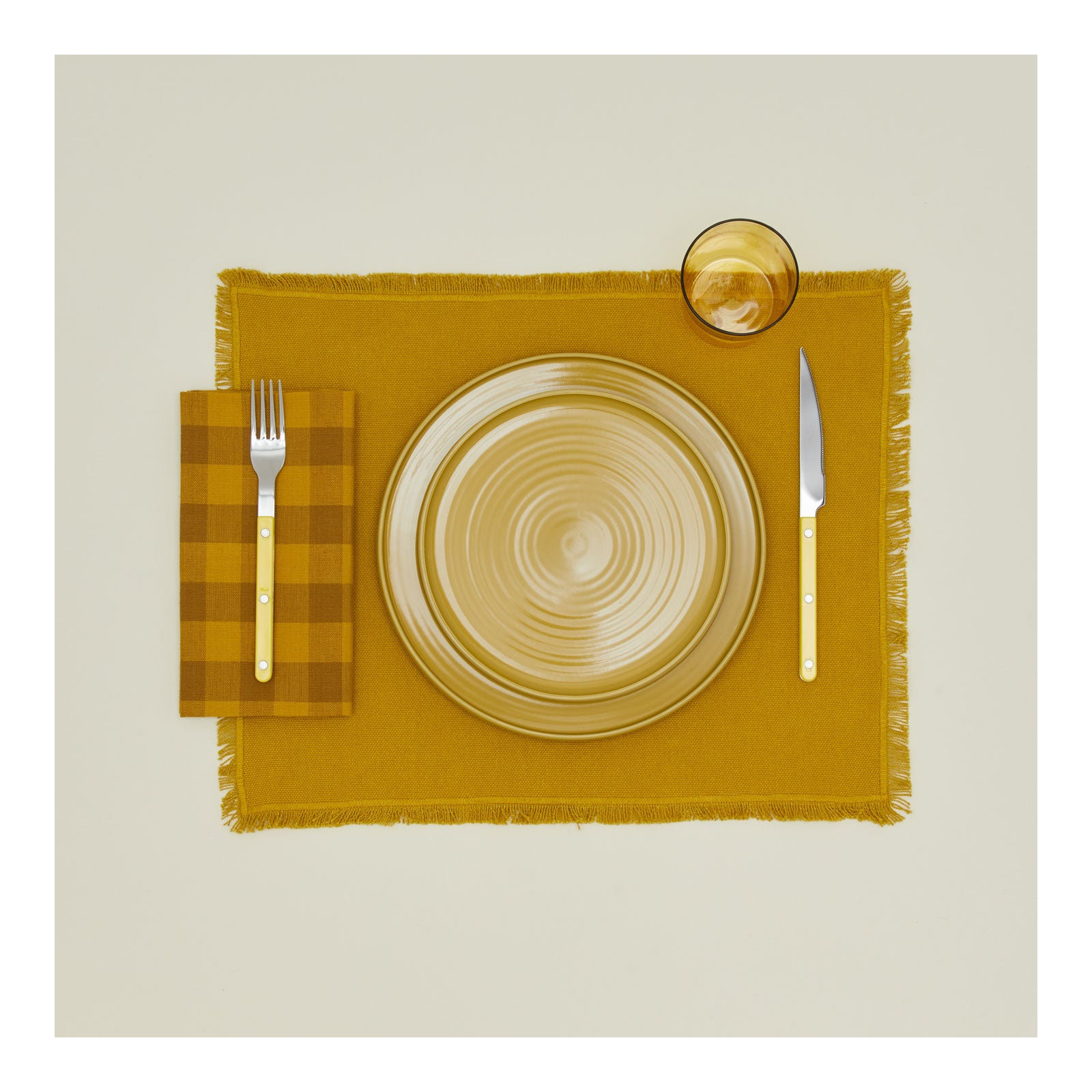Essential Gingham Dinner Napkins, Mustard/Bronze