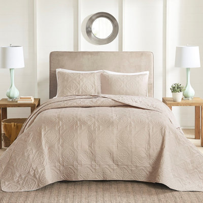 King Size 3 Piece Khaki Bedspread - , Design Bed Coverlet Piece, Soft