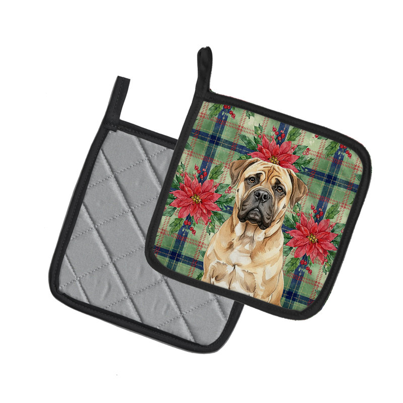 Paire de poignées Bullmastiff Christmas Poinsettas, Jaune