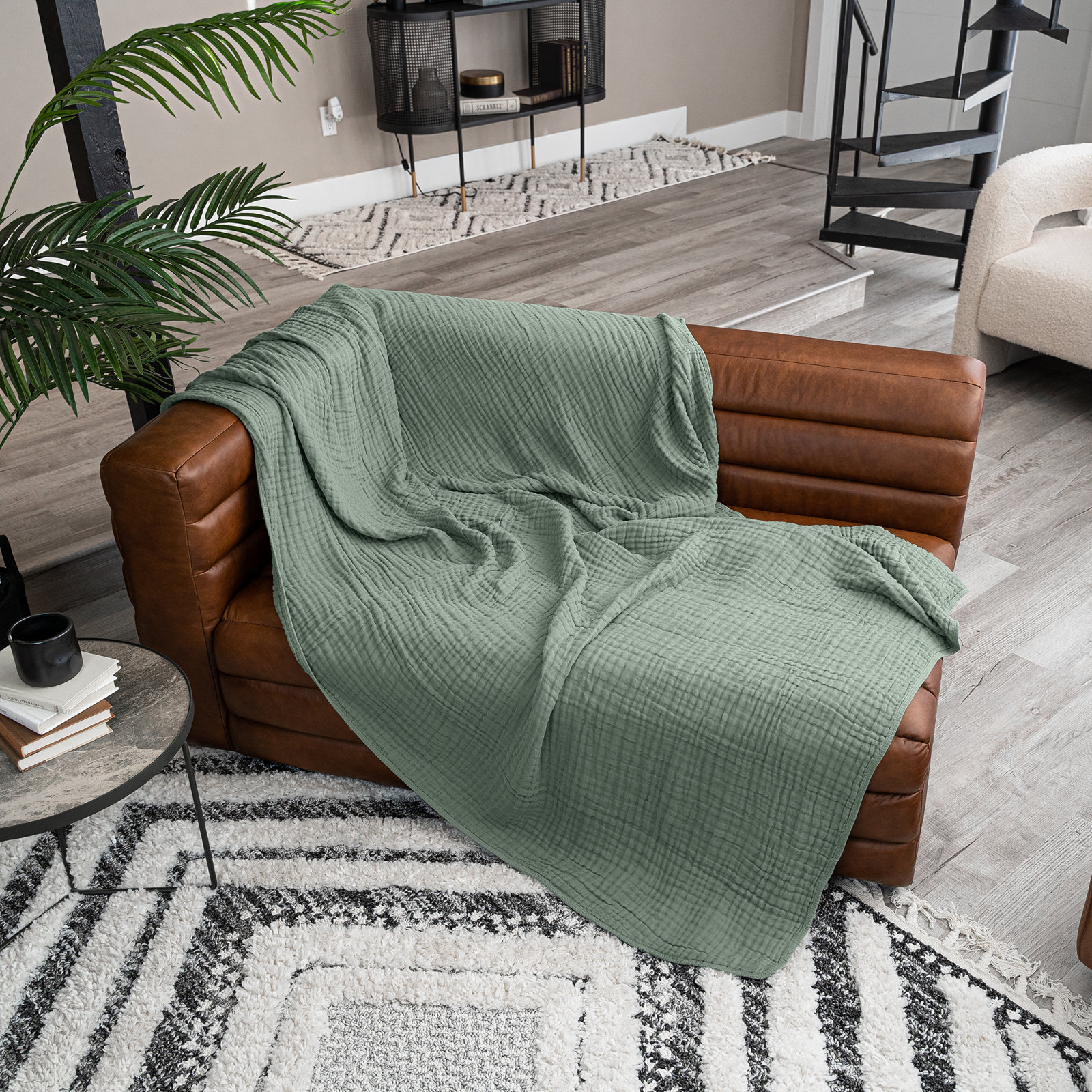 Karlina Cotton Muslin Throw Blanket, Fern, King