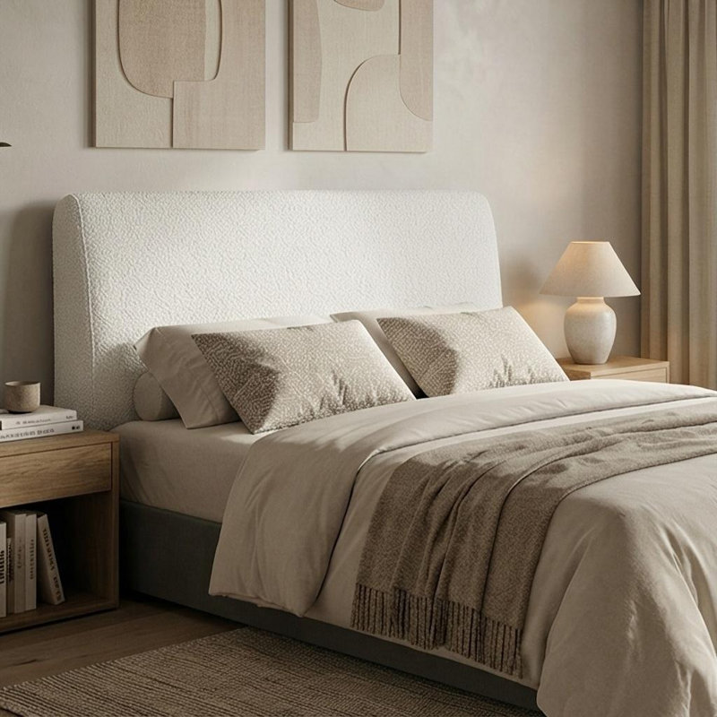 Tête de lit tapissier ergonomique convenant aux matelas de 8 à 14 pouces, Grand lit, Blanc cassé / velours en peluche